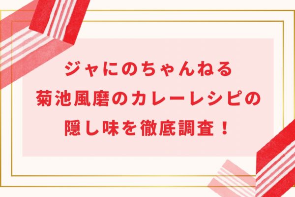 ジャにのちゃんねる菊池風磨のカレーレシピの隠し味を徹底調査！